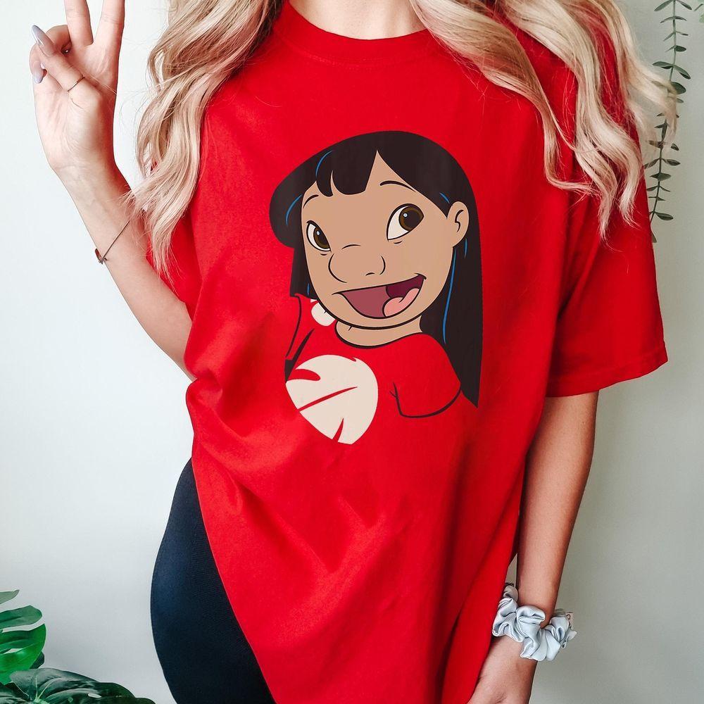 Disney Lilo Stitch Lilo Big Face Costume Red Shirt Disneyland Family Matching Shirt Magic Kingdom Tee Disney Birthday Gifts Wdw Tee Graphic Printed Merch